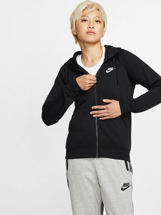 Sportswear Essentials Γυναικεία Ζακέτα Φούτερ με Κουκούλα Μαύρη