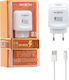 Moxom Charger with USB-A Port and Cable micro USB Quick Charge 3.0 Whites (KH-31Y)