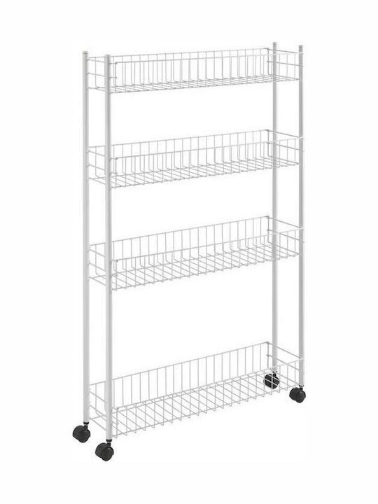 Metaltex Fino Kitchen Trolley Metallic in White Color 4 Slots 58x16x95cm