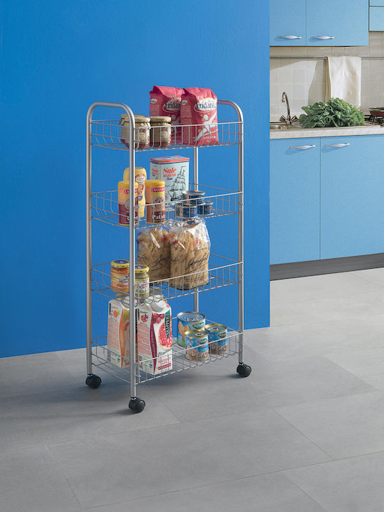 Metaltex Ascona Kitchen Trolley Metallic 4 Tiers Gray 41x26x86cm