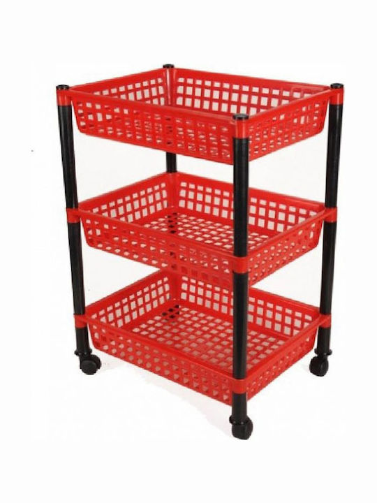 Plastic Kitchen Trolley 3 Tiers Red 30x39x62cm