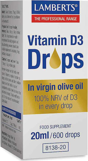 Lamberts Vitamin D3 Drops in Virgin Olive Oil 20ml