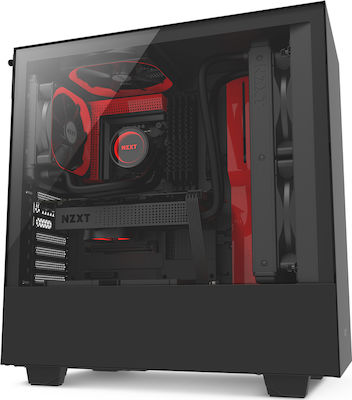 NZXT H500 Гейминг Midi Tower Компютърна кутия със странично прозорче Червен