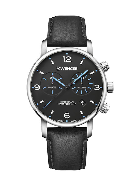 Wenger Urban Men's Watch 44mm Chronograph Battery with Black Leather Strap