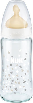 Nuk Glasflasche First Choice Plus Gegen Koliken mit Kautschuksauger für 0-6 Monate White Sterne 240ml 1Stück 10.745.102