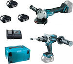 Makita Set Eckiges Rad & Bohrschrauber 18V mit 3 Batterien 5Ah