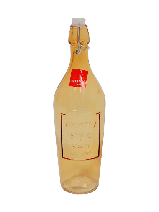 Marva Country Glass Water Bottle With Orange Clip 1000ml