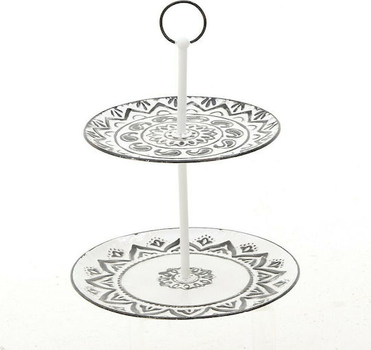 Inart Metallic Dessert Tower Stand with 2 Tiers White Ø31cmxY40.5cm 31x31x40.5cm