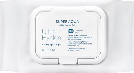 Missha Super Aqua 10 Hyaluronic Acid Wipes Makeup Remover Face for Acne-Prone Skin 30pcs
