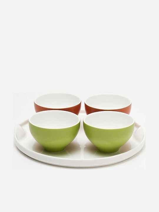 Espiel Porcelain Dessert Divided Serving Tray with 4 Slots 4-Position Porcelain Hors d'oeuvres Tray Green/Orange Green Ø21cm 21x21cm