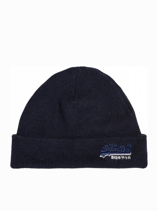 Superdry Label Ribbed Beanie Cap Navy Blue