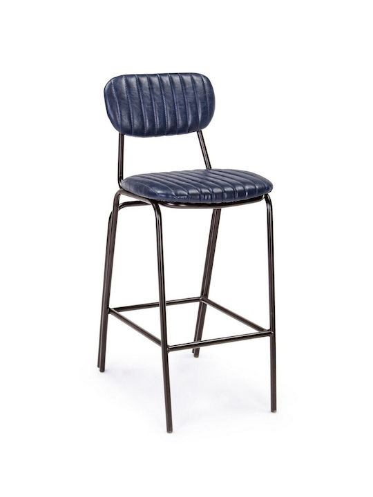 Stool Bar with Backrest Upholstered with Leatherette Blue 2pcs 45x51x100cm