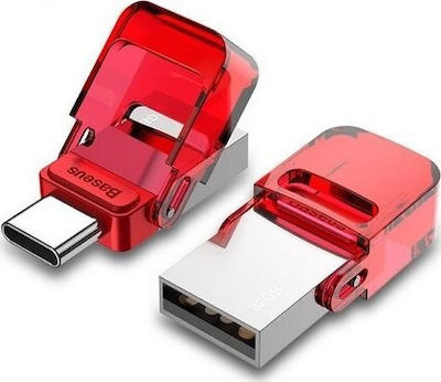 Baseus 32GB USB 2.0 Stick με σύνδεση USB-A & USB-C Κόκκινο