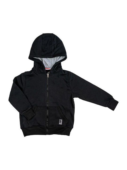 Kids Sweatshirt Cardigan With Hood And Pockets Black