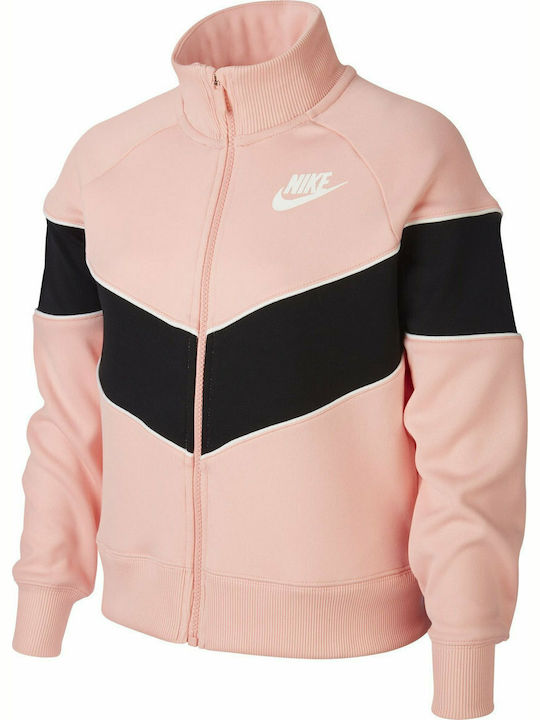 Nike Αθλητική Παιδική Ζακέτα Φούτερ Ροζ Sportswear Heritage