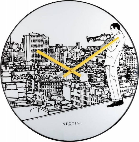Nextime Next Time Trumpet City Тих режим Стенен часовник Металик Черен Ø40см