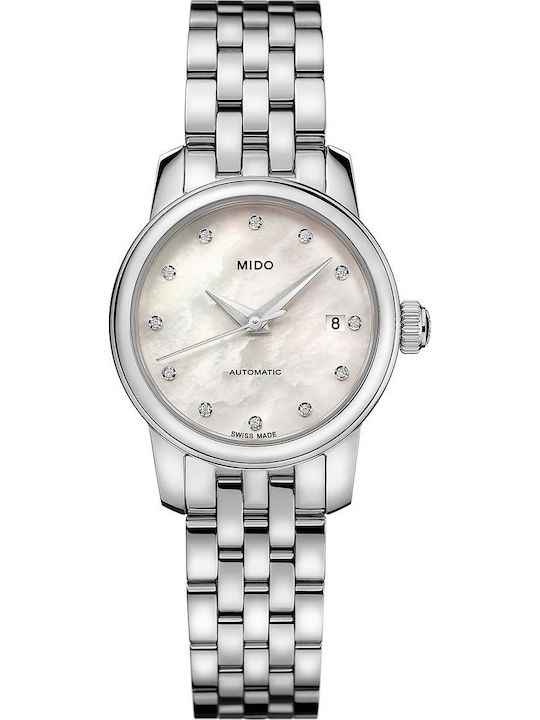 Mido Baroncelli II Brilliants Women's Watch Automatic with Silver Metal Bracelet