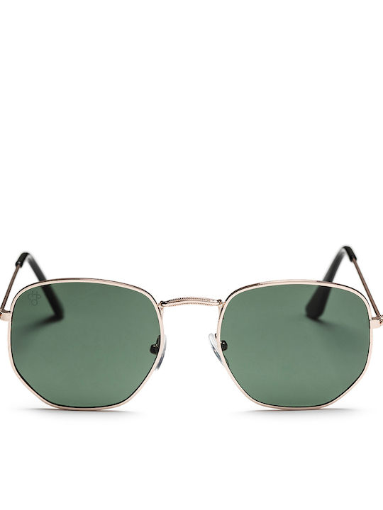 Chpo Ian Sunglasses with Gold Frame and Green L...