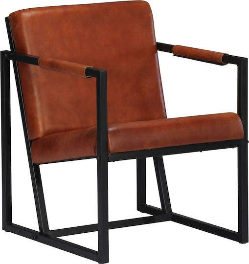 Sessel aus echtem Leder Braun 55x62x75cm