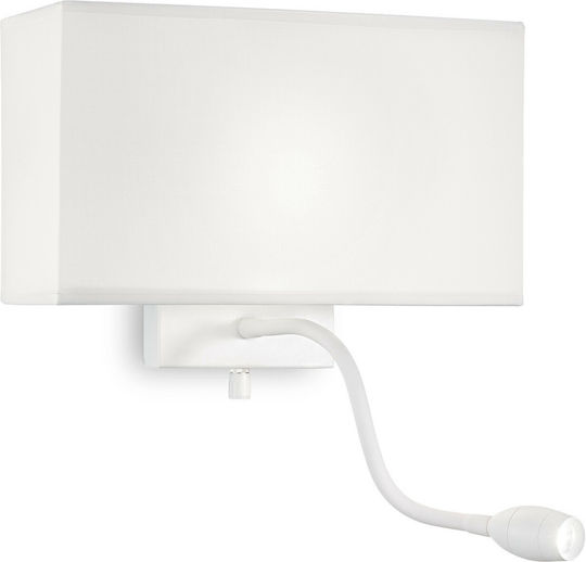 Ideal Lux Led Hotel AP2 Μοντέρνο Φωτιστικό Τοίχου με Ντουί E27 και Διακόπτη Λευκό 32x22.5x11εκ.