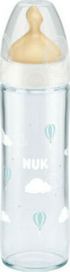 Nuk Glass Baby Bottle New Classic Anti-Colic with Rubber Teat for 0-6 Months White Clouds - White 240ml