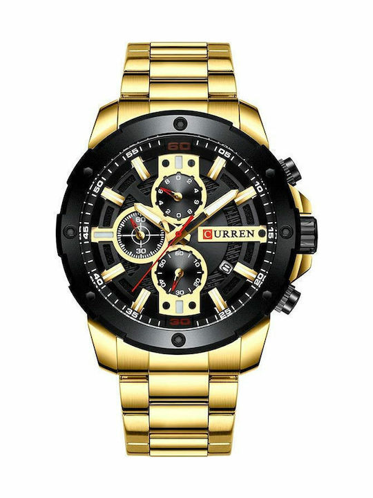 Curren Ανδρικό Ρολόι 49mm Χρονογράφος Μπαταρίας με Μεταλλικό Μπρασελέ Gold