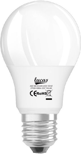 Lucas LED Bulb 9W for Socket E27 and Shape A60 Warm White 806lm