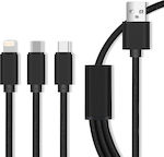 Maxlife Regulär USB zu Blitzschlag / Typ-C / Micro-USB Kabel 2.1A Schwarz 1m (OEM001520)