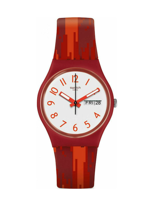 Swatch Flame Uhr mit Rot Kautschukarmband