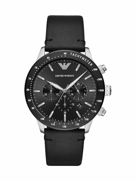 Emporio Armani Men's Watch 43mm Chronograph Battery with Black Leather Strap