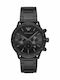 Emporio Armani Ανδρικό Ρολόι 43mm Χρονογράφος Μπαταρίας με Μαύρο Μεταλλικό Μπρασελέ