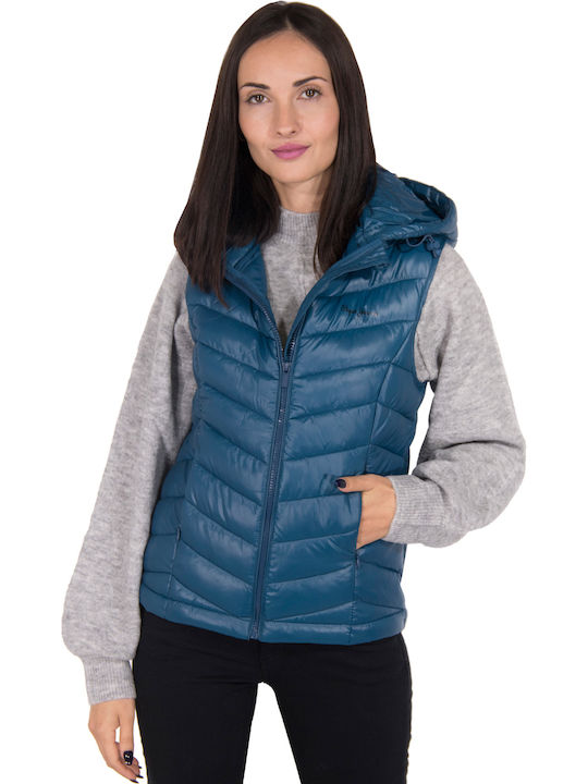 Marian Women's Short Puffer Jacket for Winter with Hood Navy Blue