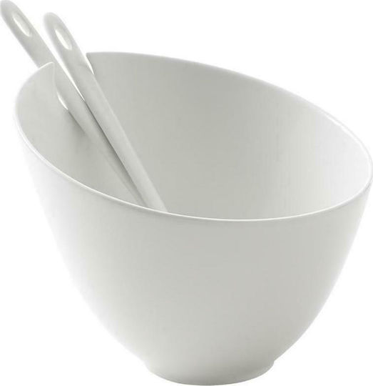 Espiel Classic Porcelain Salad Bowl with Salad Spoons White 20x20x17cm 2pcs