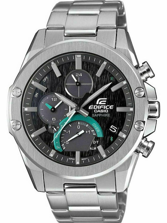 Casio Edifice Herrenuhr 46mm Chronograph Solar mit Silber Metallarmband