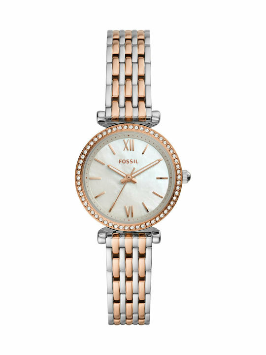 Fossil Fossil Carlie Mini Crystals Womens Watch 28mm Battery with Pink Gold Stainless Steel Bracelet