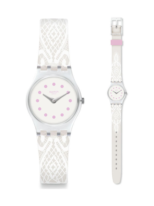 Swatch Dentellina Watch with White Rubber Strap