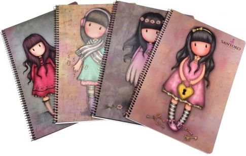 Santoro Spiral Notebook Ruled A4 90 Sheets 3 Subjects Gorjuss 1pcs (Μiscellaneous Designs/Colors)