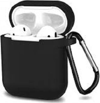 Case Silicone with Hook in Black color for Apple AirPods 1 / AirPods 2