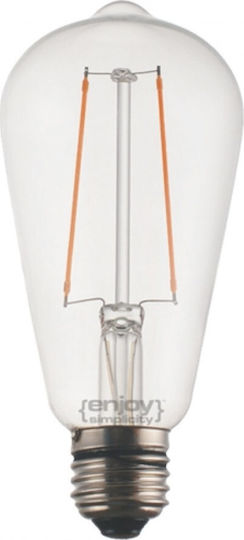Elvhx LED-Lampe 2.5W für Fassung E27 und Form ST64 Warmes Weiß 200lm Dimmbar