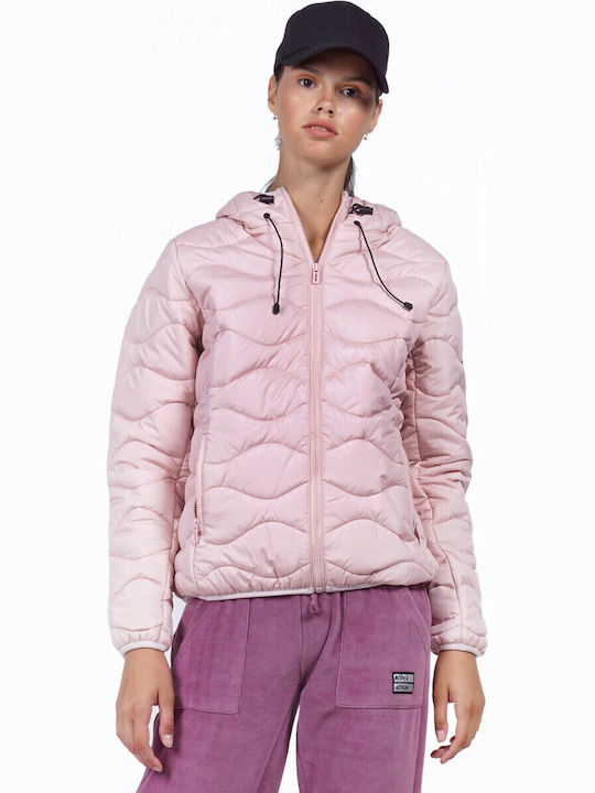 Kurz Damen Puffer Jacke für Winter Rosa