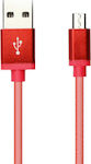 Braided USB 2.0 to micro USB Cable Κόκκινο 1m