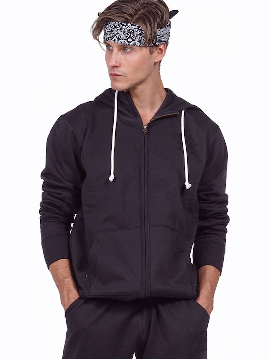 Body Action Herren Sweatshirt Jacke mit Kapuze und Taschen Schwarz