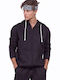 Body Action Men's Sweatshirt Jacket with Hood and Pockets Black