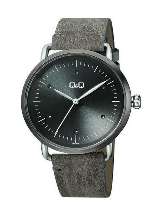 Q&Q Watch Battery with Gray Leather Strap QB74J512Y