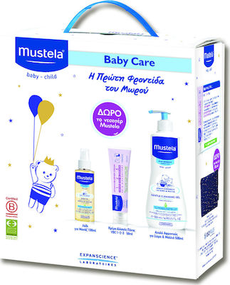 Mustela Promo Pack: Gentle Cleansing Gel 500ml Vitamin Barrier Cream 50ml Baby Oil 110ml Δώρο Νεσεσέρ Pflege-Set 660ml