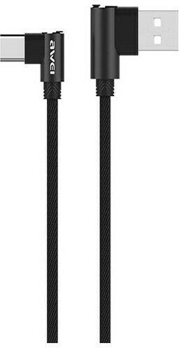 Awei CL-33 Regular / Angle (90°) USB 2.0 Cable USB-C male - USB-A Μαύρο 1.2m