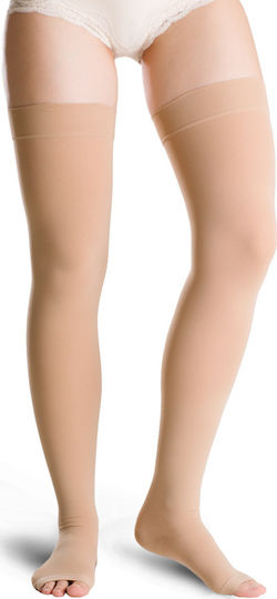 Varisan Top Silicone Thigh with Open Toes Class 1 18-21 mmHg Corto Long Socks Thigh High Graduated Compression with Silicone & Open Toes 18-21 mmHg Beige