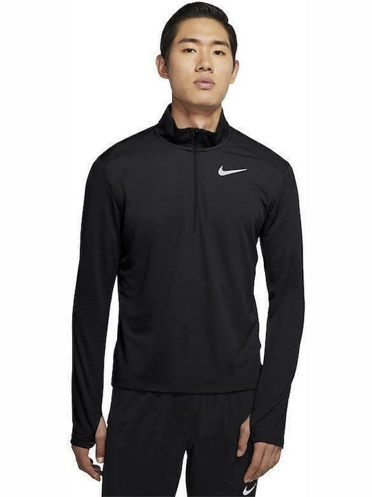 Nike Pacer Top Ανδρική Μπλούζα Dri-Fit με Φερμουάρ Μακρυμάνικη Μαύρη