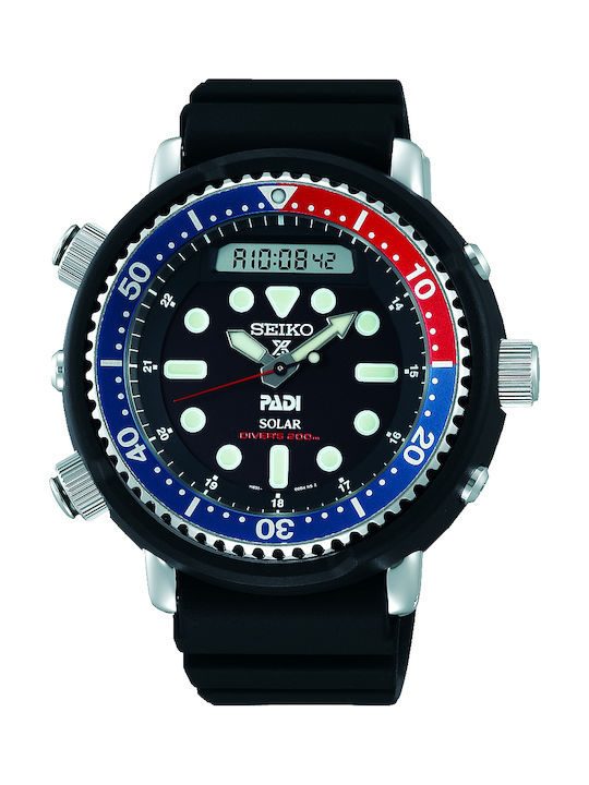 Seiko Prospex Analog/Digital Herrenuhr 47.8mm Chronograph Solar mit Schwarz Kautschukarmband
