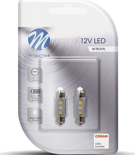 M-Tech Λάμπες Αυτοκινήτου C10W / C5W LED 6000K Ψυχρό Λευκό 12V 0.38W 2τμχ